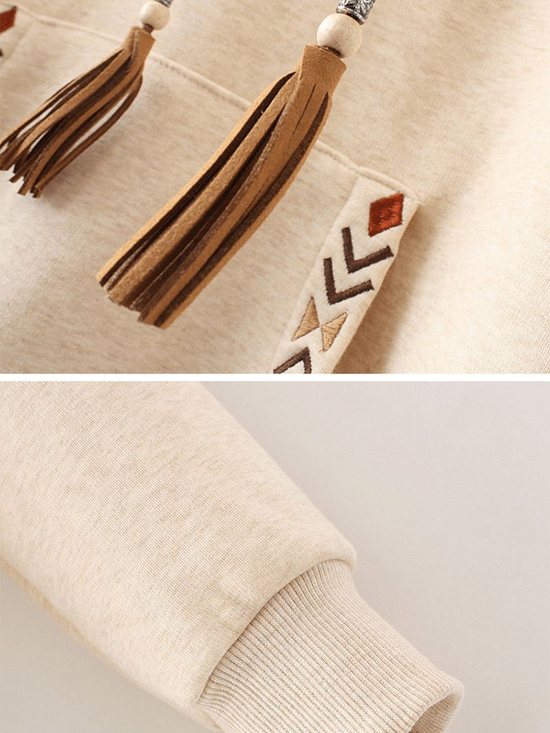 Broderede Patchwork Kvaster Langærmede Hættetrøjer Sweatshirt