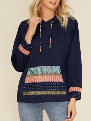 Casual Pocket Patch Overhead Sweatshirt Med Hættetrøjer