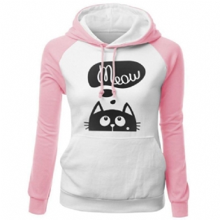 Efterår Vinter Nye Hættetrøjer Til Kvinder Sweatshirt Kat Meow Med Tryk Mode Hættetrøje Kpop Sweatshirts Raglan Harajuku Hættetrøje
