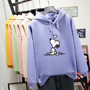 Efterår Vinter Sweatshirt Kvinder Langærmet Sjov Hundemønster Med Tryk Hættetrøje