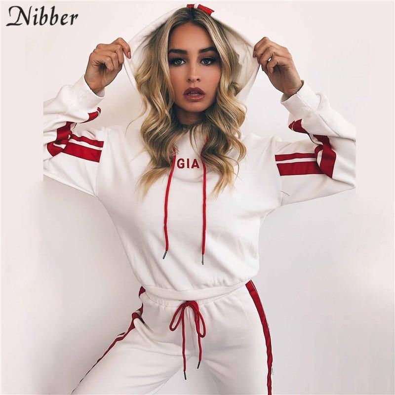 Forår Efterår Mode Kvinder Sportstøj 2-delt Sæt Kvinder Hvid Rød Active Wear Casual Sweat Bukser Hættetrøje Sweatshirt