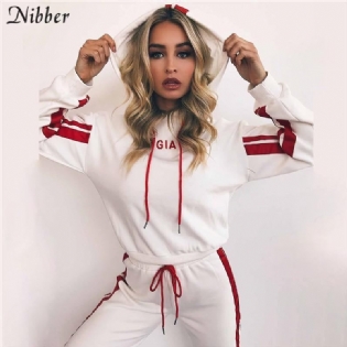 Forår Efterår Mode Kvinder Sportstøj 2-delt Sæt Kvinder Hvid Rød Active Wear Casual Sweat Bukser Hættetrøje Sweatshirt