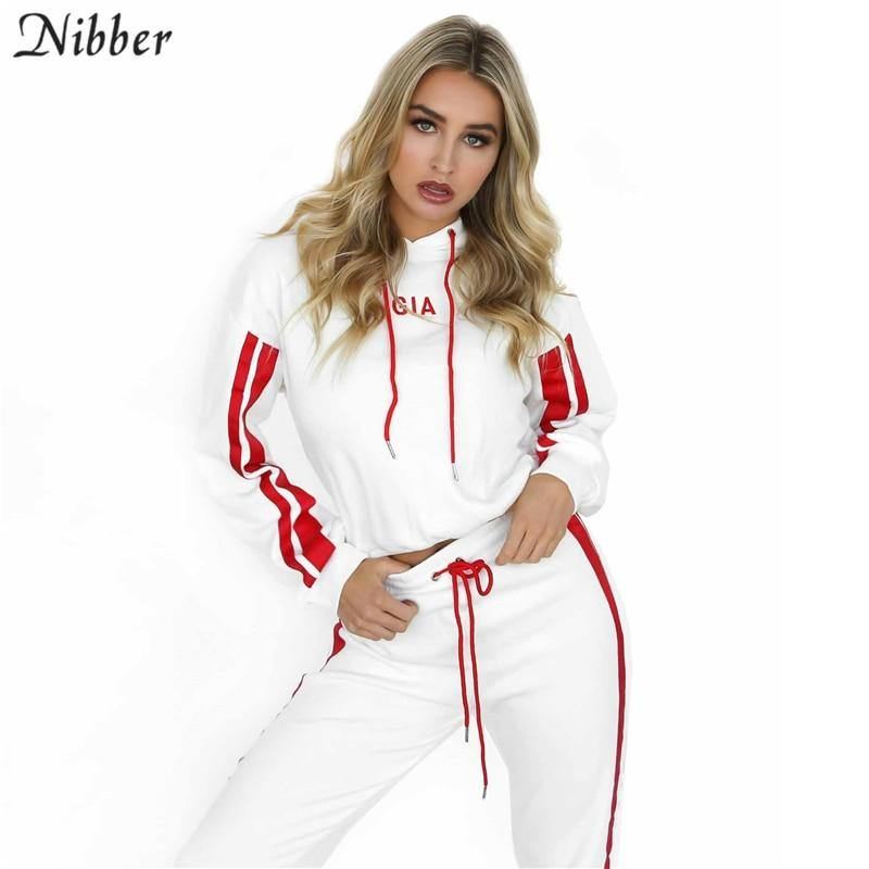 Forår Efterår Mode Kvinder Sportstøj 2-delt Sæt Kvinder Hvid Rød Active Wear Casual Sweat Bukser Hættetrøje Sweatshirt