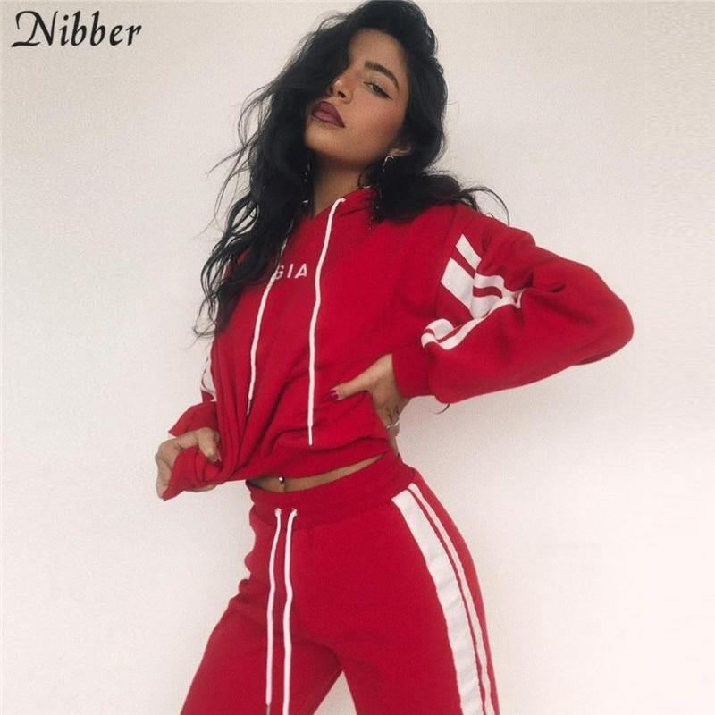 Forår Efterår Mode Kvinder Sportstøj 2-delt Sæt Kvinder Hvid Rød Active Wear Casual Sweat Bukser Hættetrøje Sweatshirt