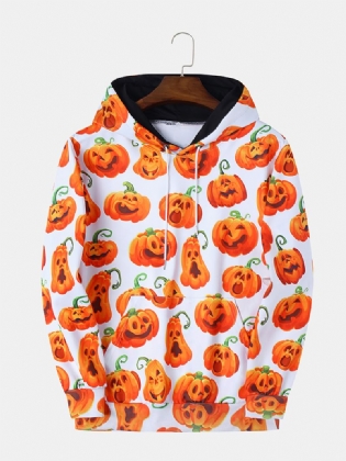 Græskar Monster Med Tryk Casual Insert Pocket Sweatshirt Med Hætte