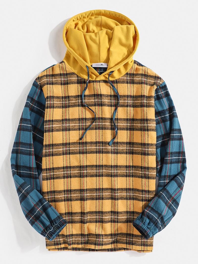 Herre 100% Bomuld Vintage Plaid Patchwork Varme Langærmede Hættetrøjer