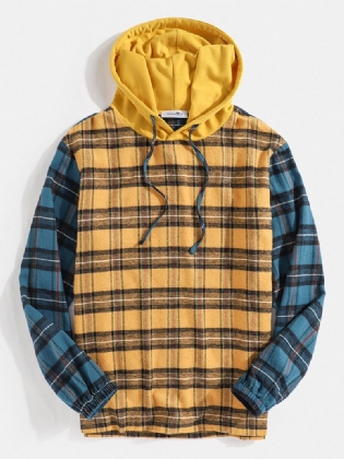 Herre 100% Bomuld Vintage Plaid Patchwork Varme Langærmede Hættetrøjer