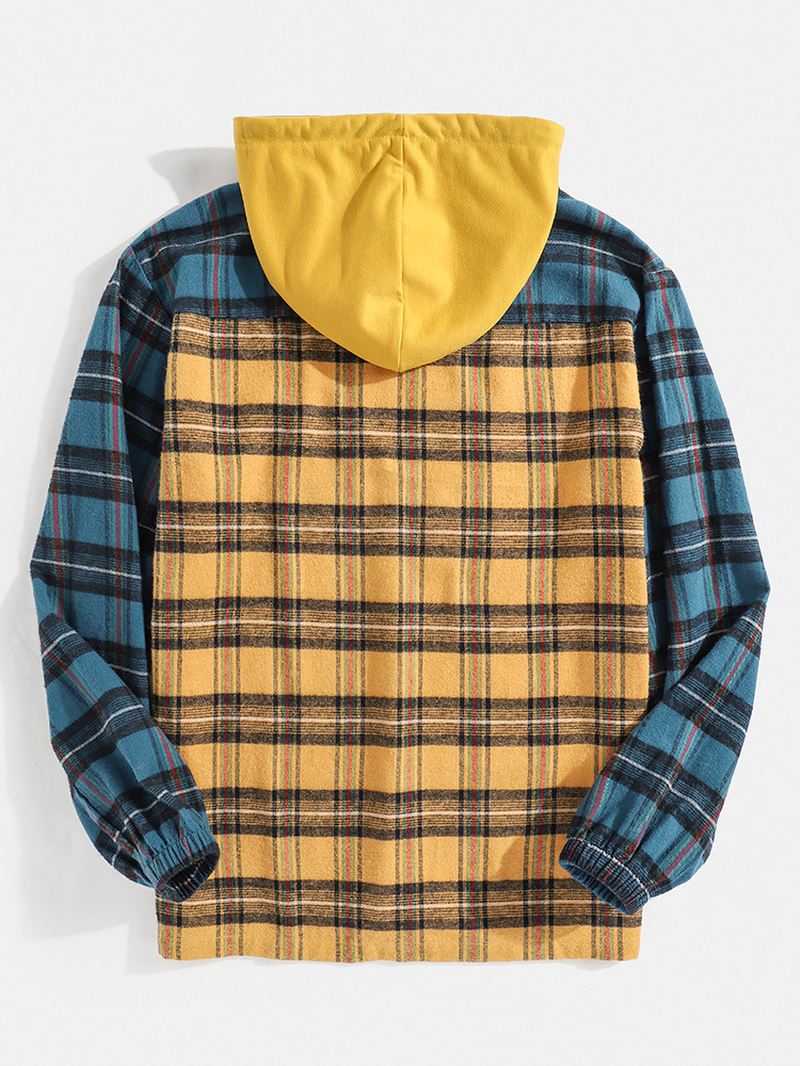 Herre 100% Bomuld Vintage Plaid Patchwork Varme Langærmede Hættetrøjer