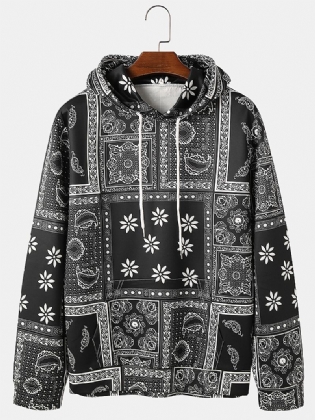 Herre Allover Etnisk Paisley Med Tryk Loose Pouch Pocket Snøre Hættetrøjer