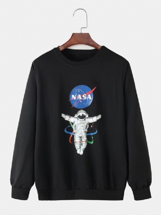 Herre Astronaut Brev Trykning Bomuld Rund Hals Afslappet Sweatshirts
