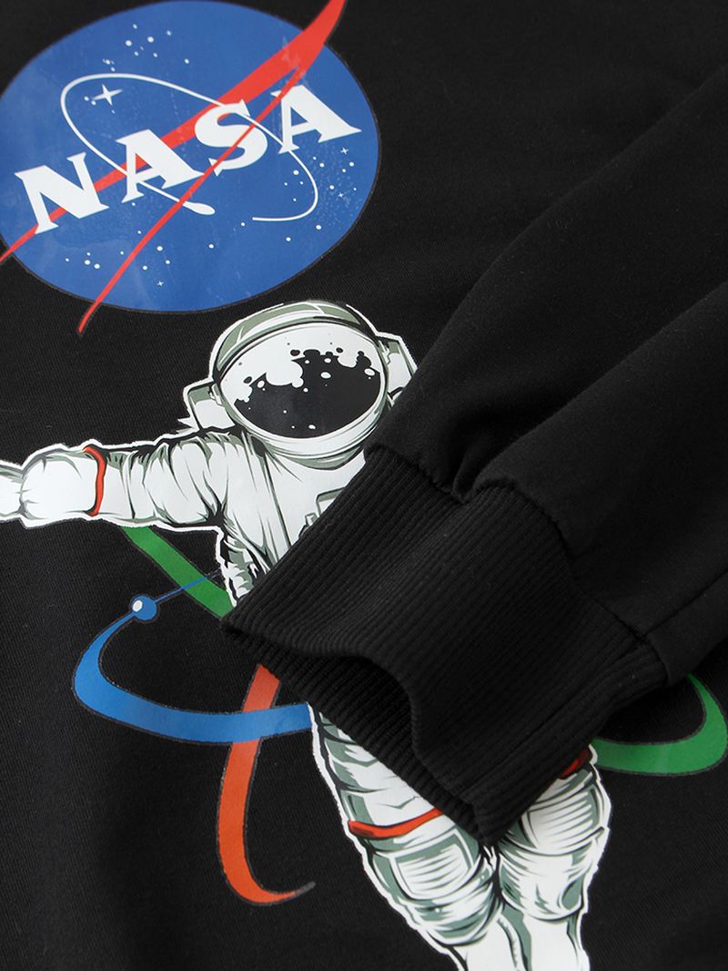 Herre Astronaut Brev Trykning Bomuld Rund Hals Afslappet Sweatshirts