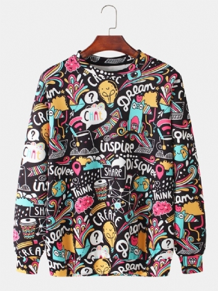 Herre Bomuld Allover Funny Letter Med Tryk Crew Neck Casual Pullover Sweatshirts