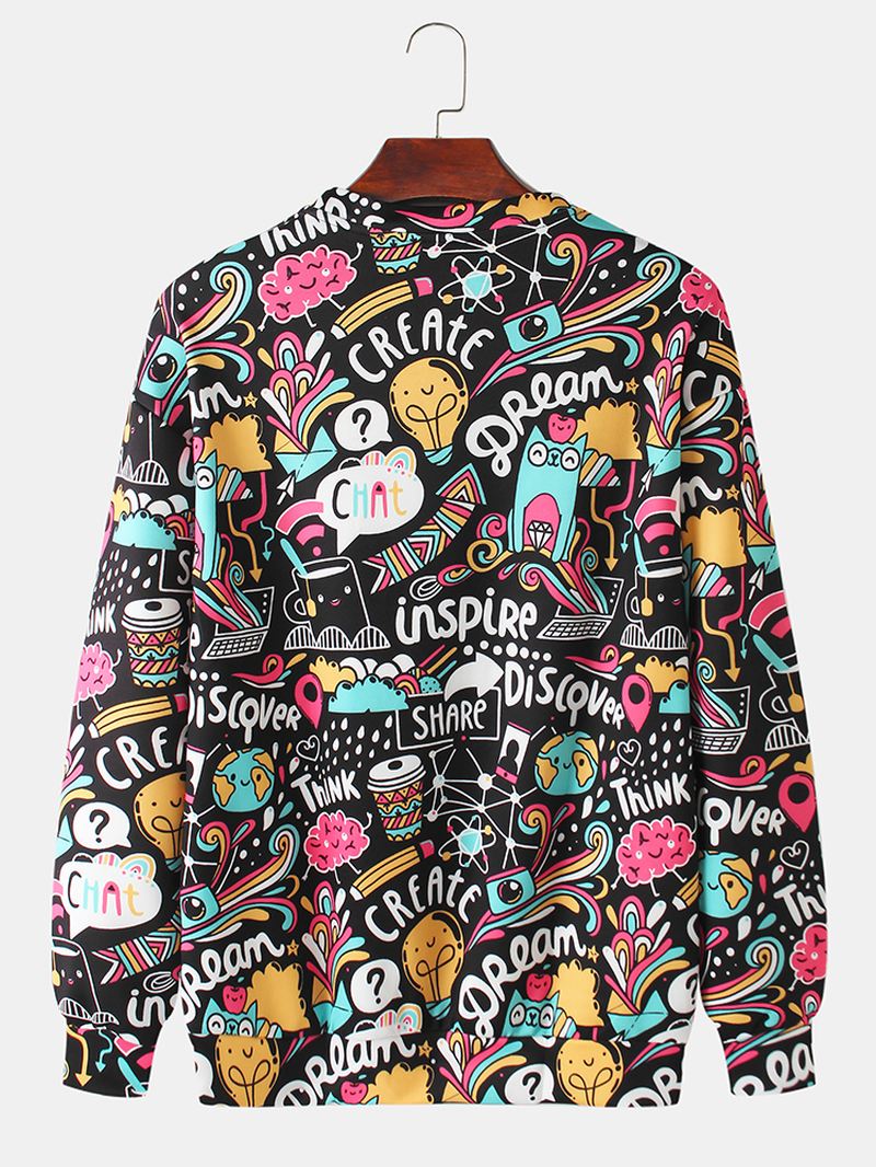 Herre Bomuld Allover Funny Letter Med Tryk Crew Neck Casual Pullover Sweatshirts