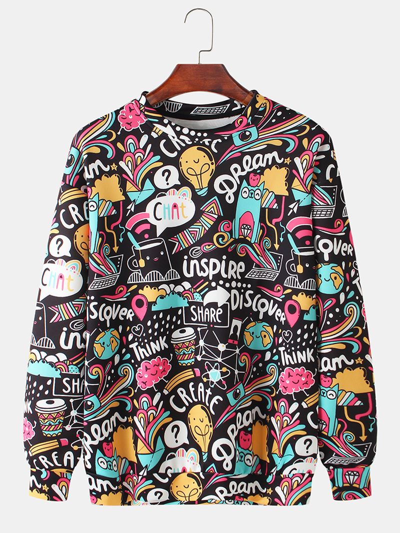 Herre Bomuld Allover Funny Letter Med Tryk Crew Neck Casual Pullover Sweatshirts