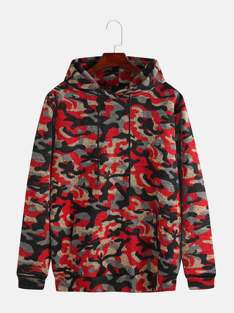Herre Camouflage Strikning Blød Hættetrøje