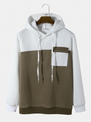 Herre Casual Pocket Drawstring Patchwork Hættetrøjer