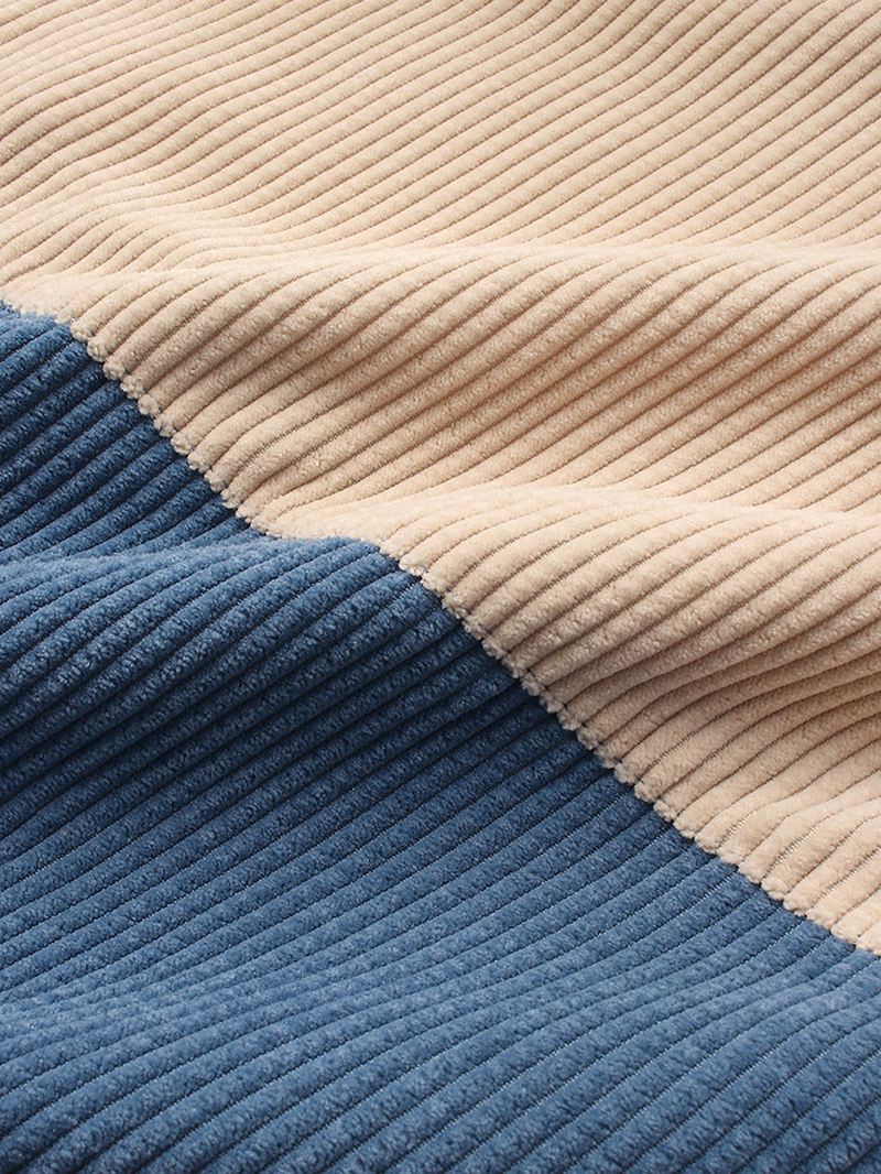 Herre Corduroy Patchwork Kængurulomme Bodycon Hem Hættetrøjer Med Snoretræk