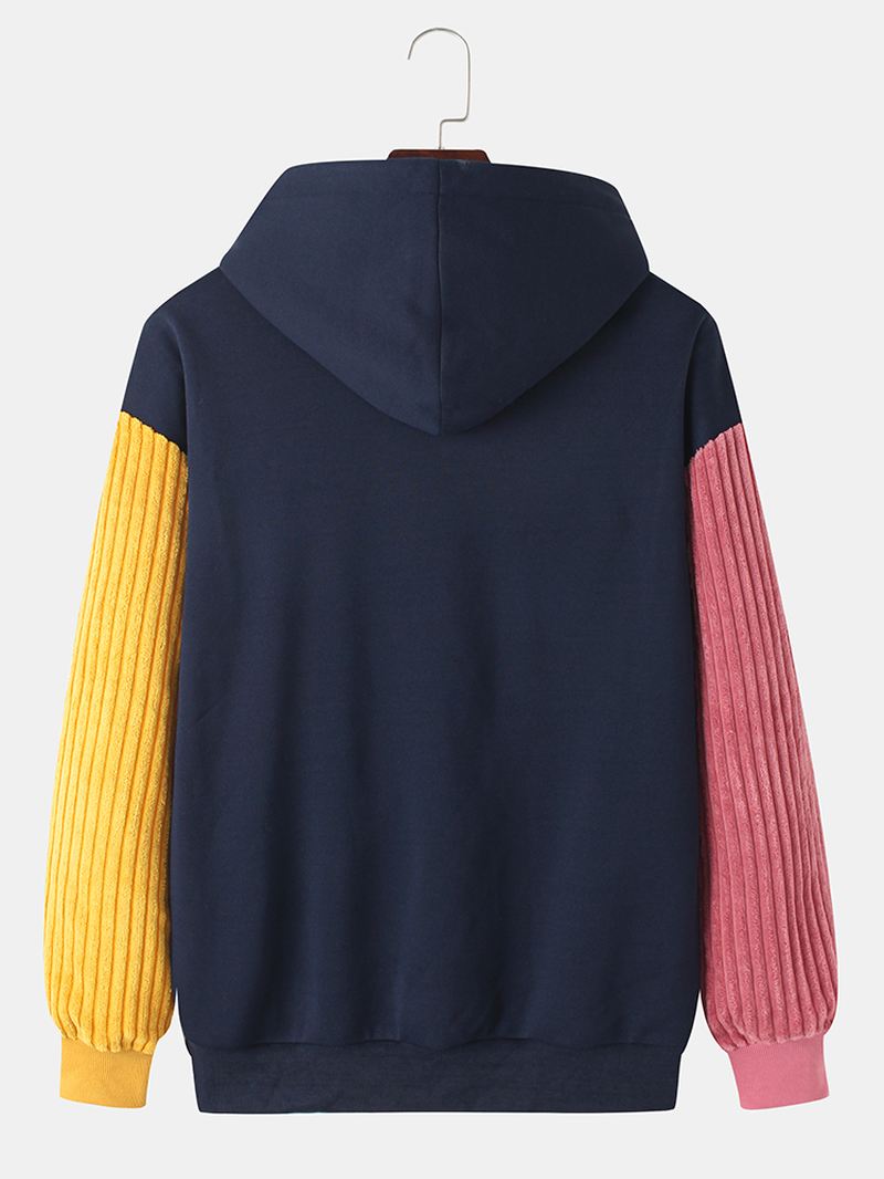 Herre Corduroy Patchwork Kangaroo Pocket Langærmet Design Hættetrøjer