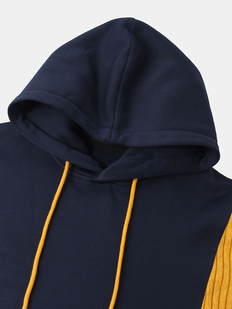 Herre Corduroy Patchwork Kangaroo Pocket Langærmet Design Hættetrøjer