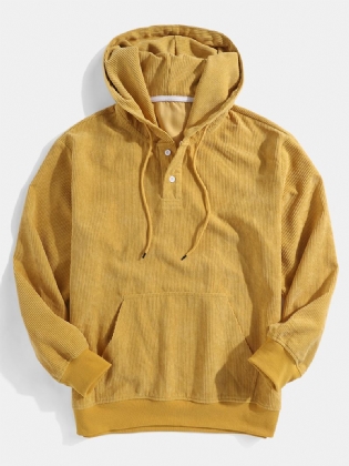 Herre Corduroy Solid Casual Button Henley Hættetrøjer Med Kængurulomme