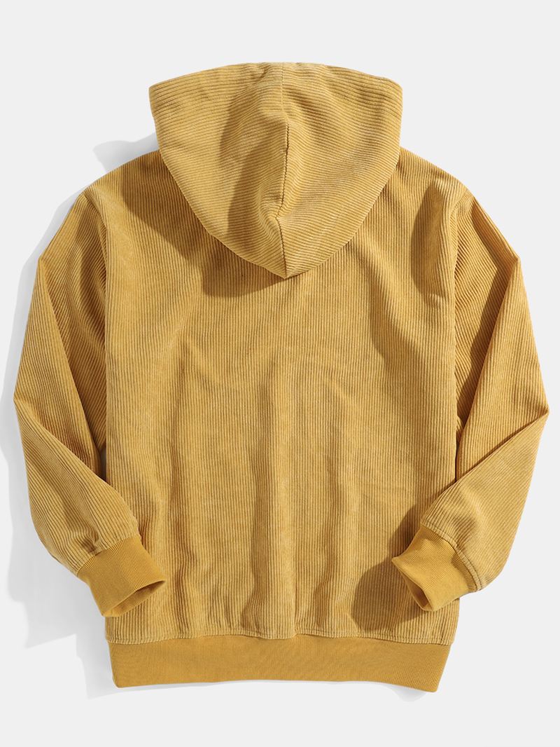 Herre Corduroy Solid Casual Button Henley Hættetrøjer Med Kængurulomme