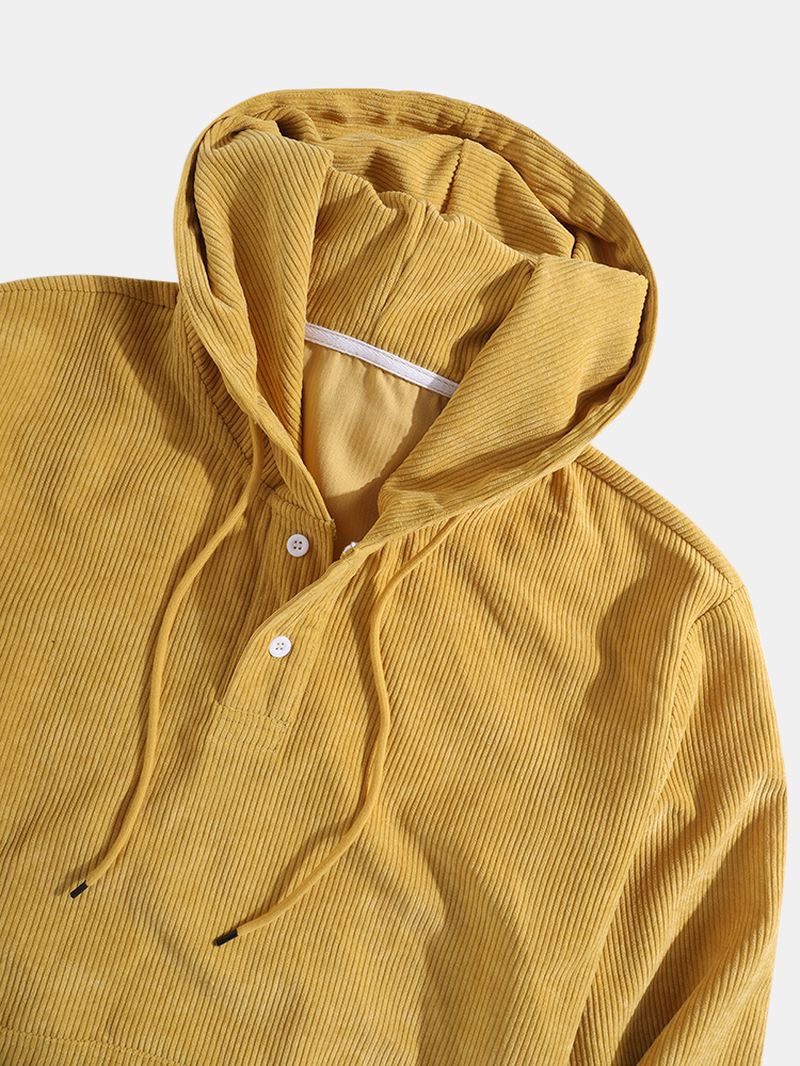Herre Corduroy Solid Casual Button Henley Hættetrøjer Med Kængurulomme
