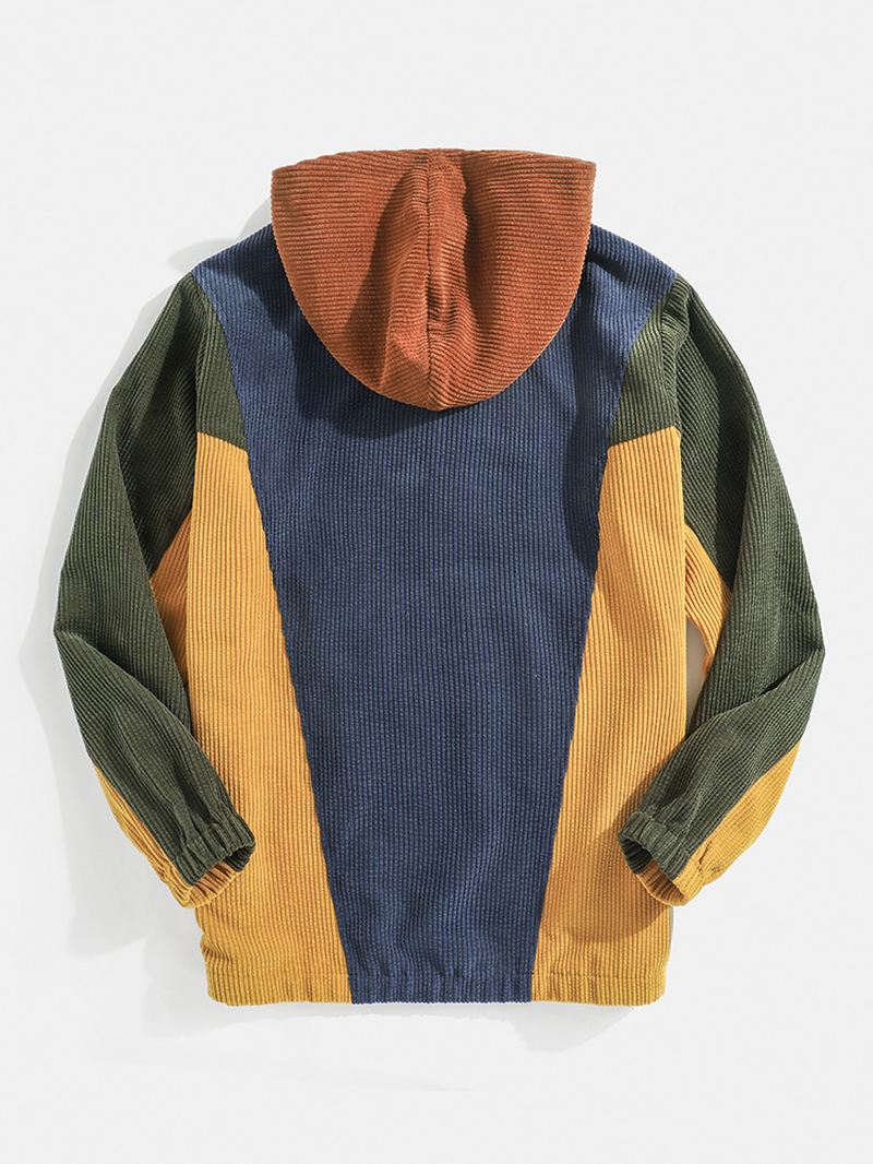 Herre Designer Patchwork Fløjlstrøje Hættetrøjer Med Halv Knap
