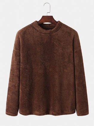 Herre Ensfarvet Plys Sweater Med Rund Hals