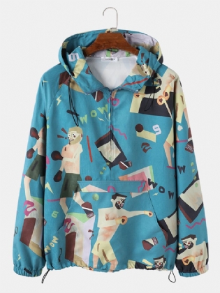 Herre Funny Figur Med Tryk Halv Lynlås Hættetrøje Bærbar Windbreaker Jacket