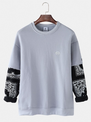 Herre Patchwork Paisley Med Tryk Faux Twinset Pullover Drop Shoulder Sweatshirts