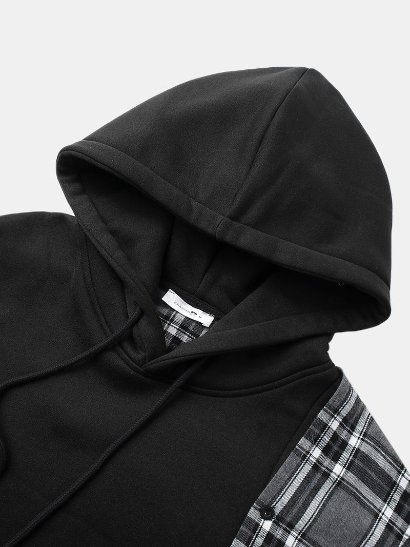 Herre Plaid Patchwork Buet Kant Langærmede Hættetrøjer
