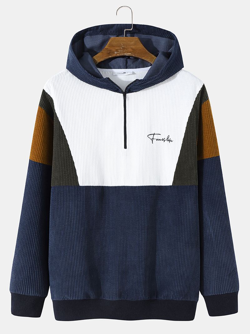 Herre Preppy Style Colour Block Half-zip Fjeldstrøje Hættetrøje