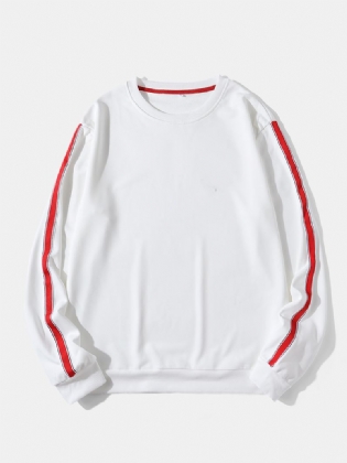 Herre Rødstribet Fritidstrøje Langærmet Hvid Sweatshirt