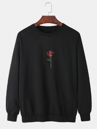 Herre Rose Med Tryk Rund Hals Pullover Langærmet Simple Bomuld Sweatshirts