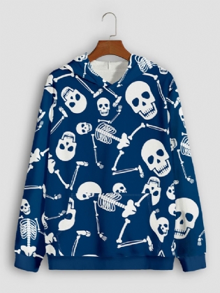 Herre Skull Head Kangaroo Pocket Blå Hættetrøjer