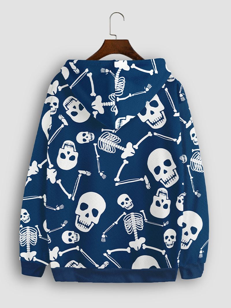 Herre Skull Head Kangaroo Pocket Blå Hættetrøjer