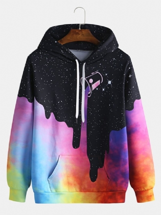 Herre Starry Sky Pattern Tie Dye Kangaroo Pocket Long Sleeve Casual Hættetrøjer