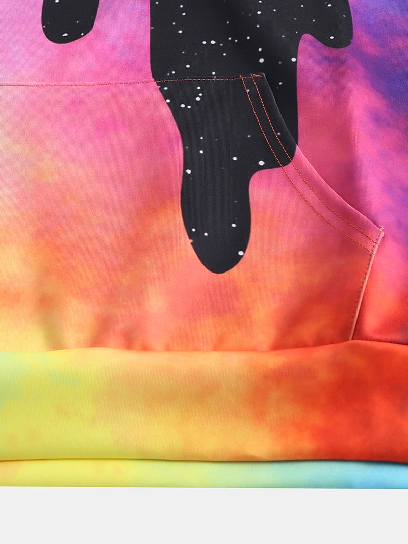 Herre Starry Sky Pattern Tie Dye Kangaroo Pocket Long Sleeve Casual Hættetrøjer