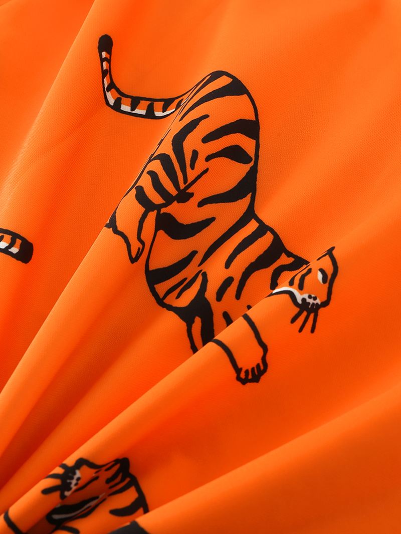 Herre Tegneserie Tiger Med Tryk Langærmet Lomme Orange Hættetrøjer Med Snoretræk
