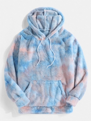 Herre Tie-dye Plys Fluffy Langærmet Teddy Hættetrøjer Med Lomme