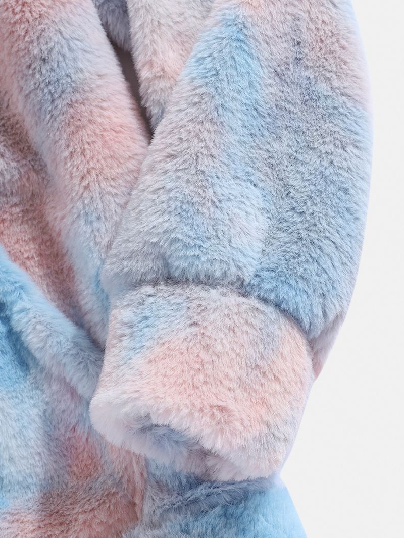 Herre Tie-dye Plys Fluffy Langærmet Teddy Hættetrøjer Med Lomme