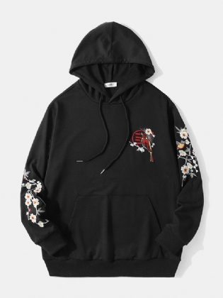 Herrebroderi Bird Blomster Casual Hættetrøje
