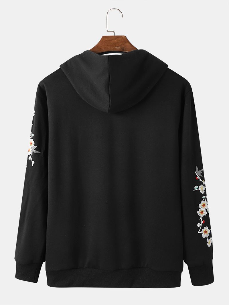 Herrebroderi Bird Blomster Casual Hættetrøje