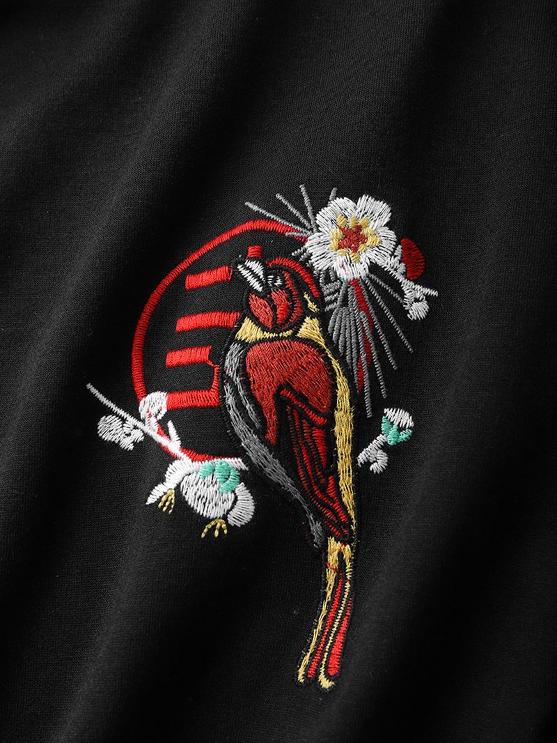 Herrebroderi Bird Blomster Casual Hættetrøje