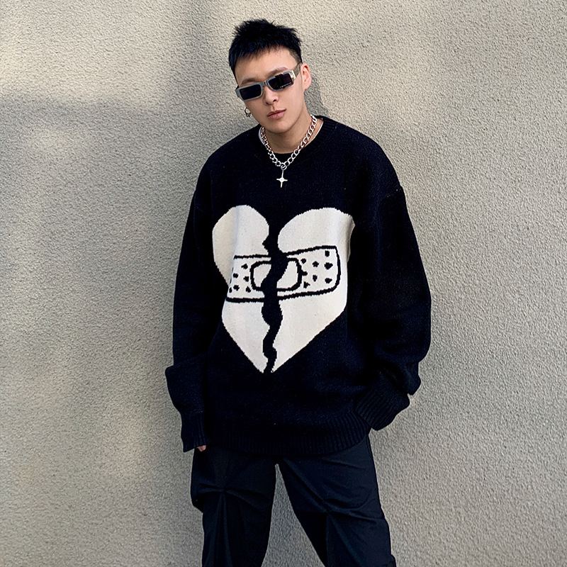 Japansk Doven Sweater Til Mænds Plaster Med Lille Halsudskæring