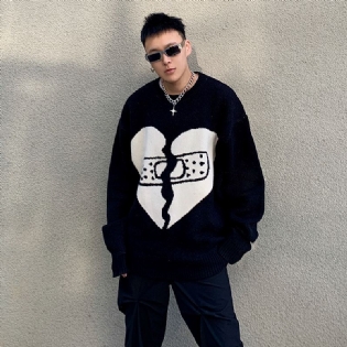 Japansk Doven Sweater Til Mænds Plaster Med Lille Halsudskæring