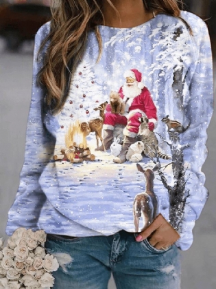 Jul Kvinder Santa Printed Pullover Langærmede Søde Sweatshirts