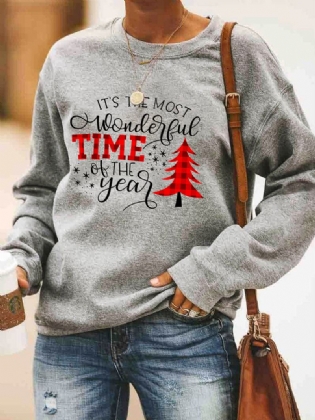 Kvinder Christmas Letter Med Tryk O-neck Drop Shoulder Løs Pullover Sweatshirts