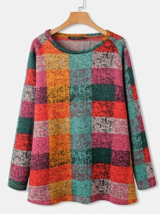 Kvinder Farve Blok Rund Hals Raglan Ærme Vintage Casual Sweatshirts