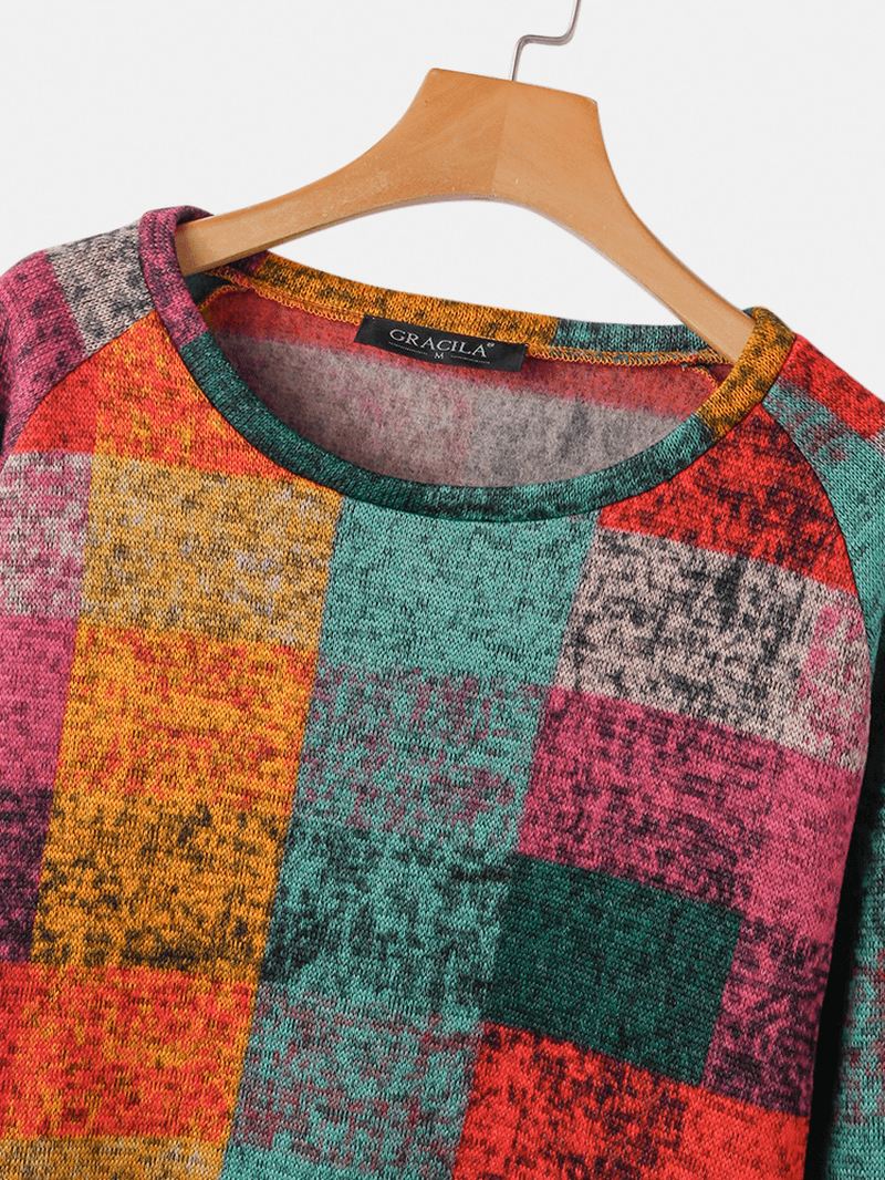 Kvinder Farve Blok Rund Hals Raglan Ærme Vintage Casual Sweatshirts